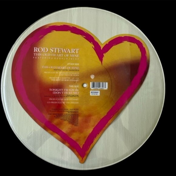 Rod Stewart Picture Disc Vinyl Record, Heart Shape with Photo of Rod, 1989 rare - Picture 2 of 3
